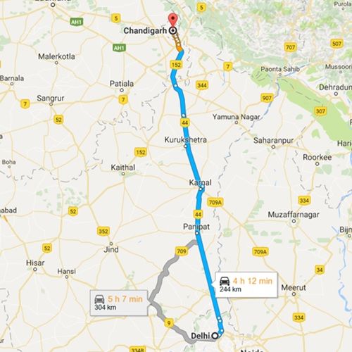 Delhi to Chandigarh Route