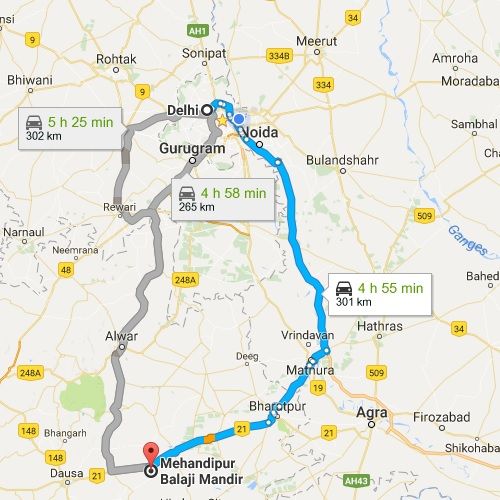 delhi to Mehandipur Balaji route